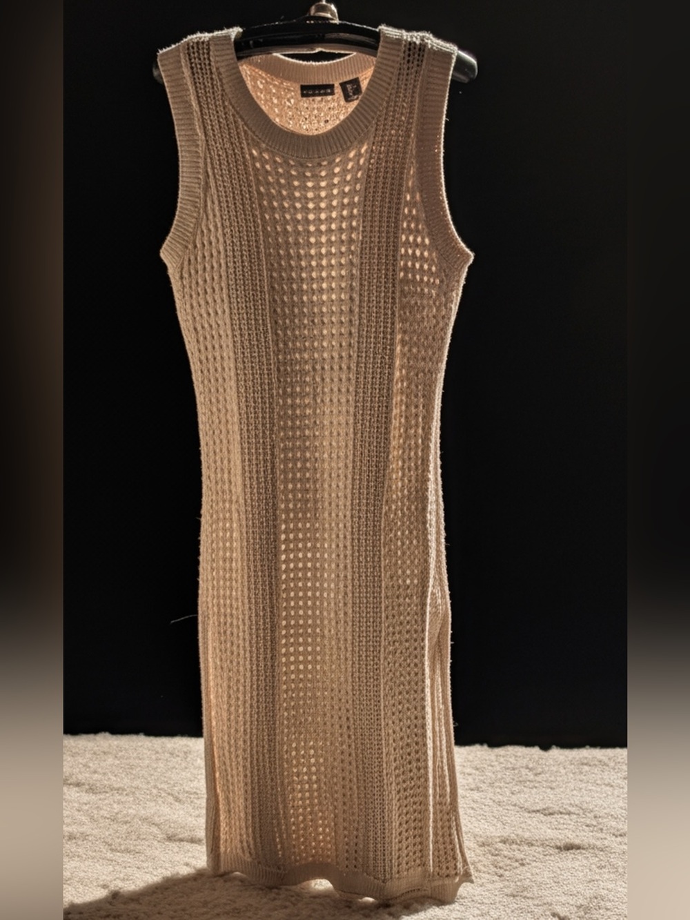 Tahari Sleeveless Open-Knit Tunic Sweater in Taupe
